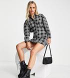 Asos Design Petite Long Sleeve Shirt Dress In Monochrome Check-multi