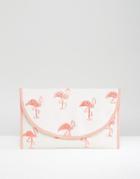 Asos Beach Embroidered Flamingo Clutch Bag - Multi