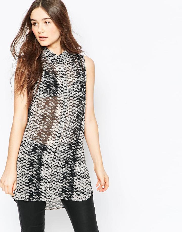 Vila Snake Print Sleeveless Shirt - Black Print