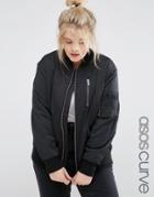 Asos Curve Bomber Jacket With Zip Detail - Black