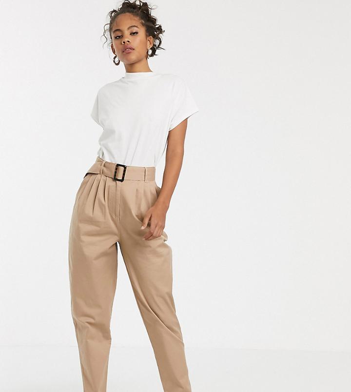 Asos Design Tall Belted Peg Pants With Tortoiseshell Buckle - Stone