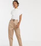Asos Design Tall Belted Peg Pants With Tortoiseshell Buckle - Stone