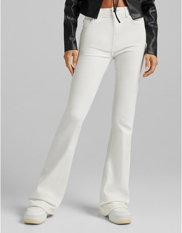 Bershka Flare Jean In Ecru-white
