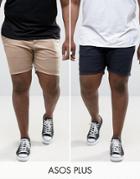 Asos Plus 2 Pack Slim Chino Shorts In Stone & Navy Save - Multi
