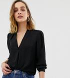 Warehouse Blouse With Pleat Front In Black - Pink
