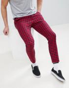 Asos Design Skinny Cropped Pants In Red Check - Red