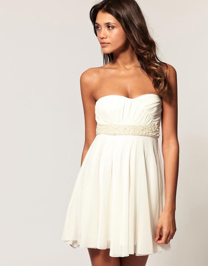 Asos Mesh Strapless Dress With Pearl Waist Trim - Black