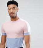 Asos Design Tall Muscle Longline T-shirt With Pastel Color Block - Pink