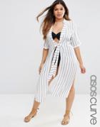 Asos Curve Tie Waist Maxi Beach Shirt Dress In Stripe - Stripe