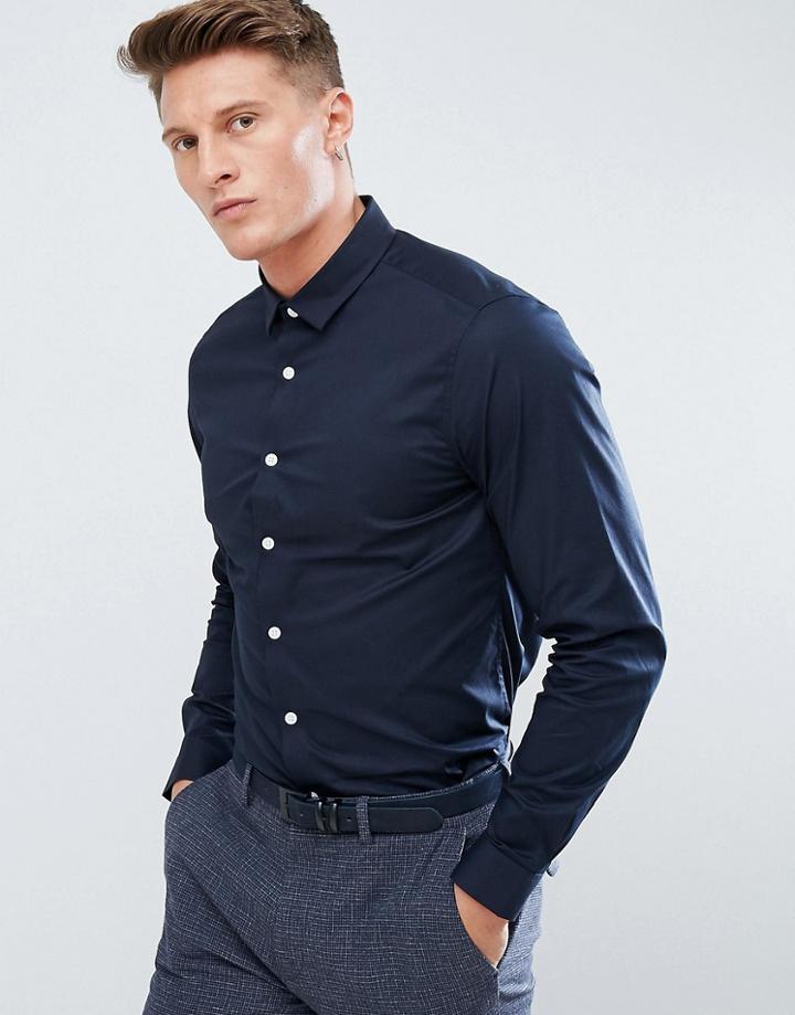 Asos Slim Shirt In Navy - Navy