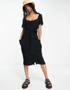 French Connection Square Neck Button Down Jersey Dress In Black
