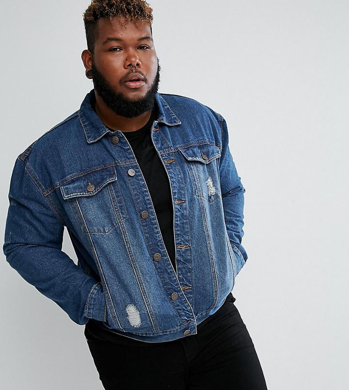 Duke Plus Denim Jacket In Stonewash Blue - Blue