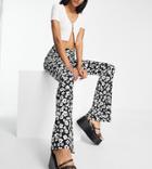 New Look Tall Flare Pants In Black Retro Floral