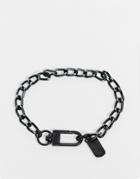 Asos Design Midweight 7mm Chain Bracelet With Dog Tag In Black And Silver Tone