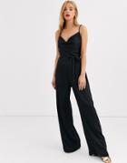 Lipsy Satin Cowl Front Jumpsuit In Black