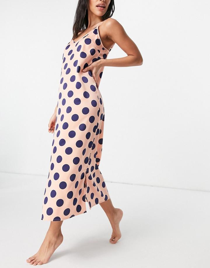 Y.a.s Exclusive Satin Night Dress In Pink And Navy Spot Print-multi