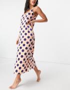 Y.a.s Exclusive Satin Night Dress In Pink And Navy Spot Print-multi