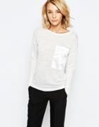 Jdy Long Sleeve Top With Contrast Pocket - Cloud Dancer