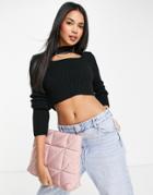 Asos Design Chunky Sweater In Rib With Cut Out Detail In Black