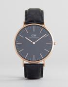 Daniel Wellington Classic Black Reading Leather Watch With Rose Gold D