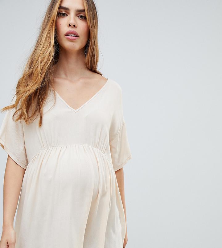 Asos Design Maternity V Neck Tee In Crinkle - Cream