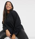 Asos Design Curve Boxy Top With Seam Detail And Long Sleeve In Washed Black-grey