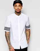 Asos White Shirt With Printed Sleeve Stripe In Regular Fit - White