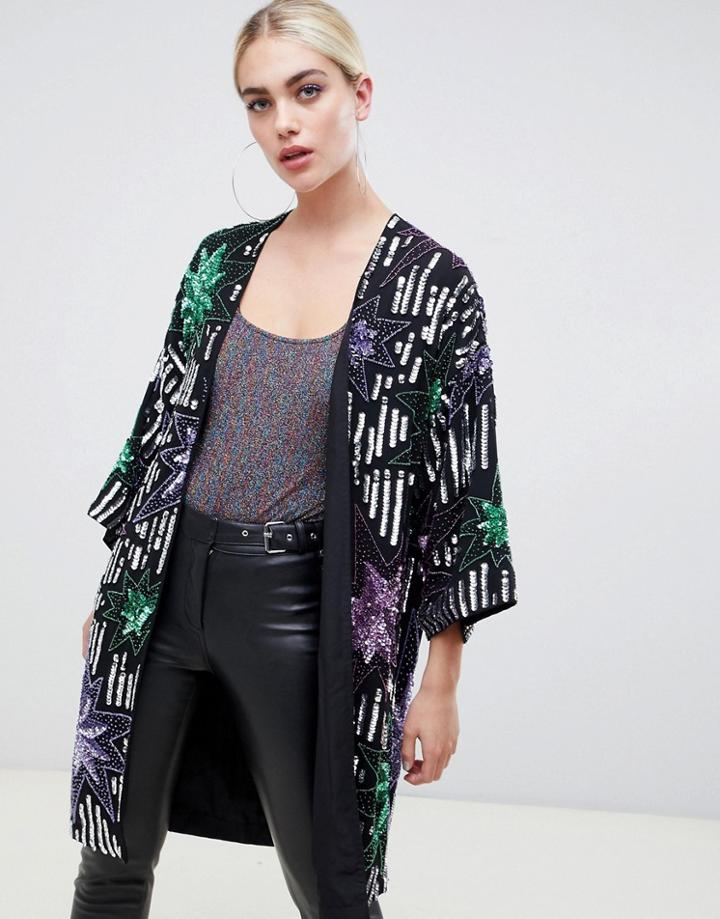 Asos Design Star Embellished Kimono - Multi