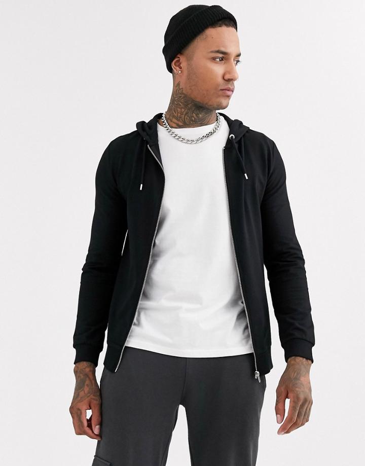Asos Design Muscle Zip Up Hoodie In Black