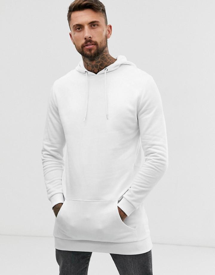 Asos Design Super Longline Hoodie In White