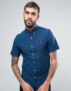 Farah Cosford Short Sleeve Shirt Check Slim Fit Yarn Dyed In Blue - Blue