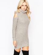 Fashion Union Roll Neck Ribbed Mini Dress With Open Shoulder - Cream $28.00