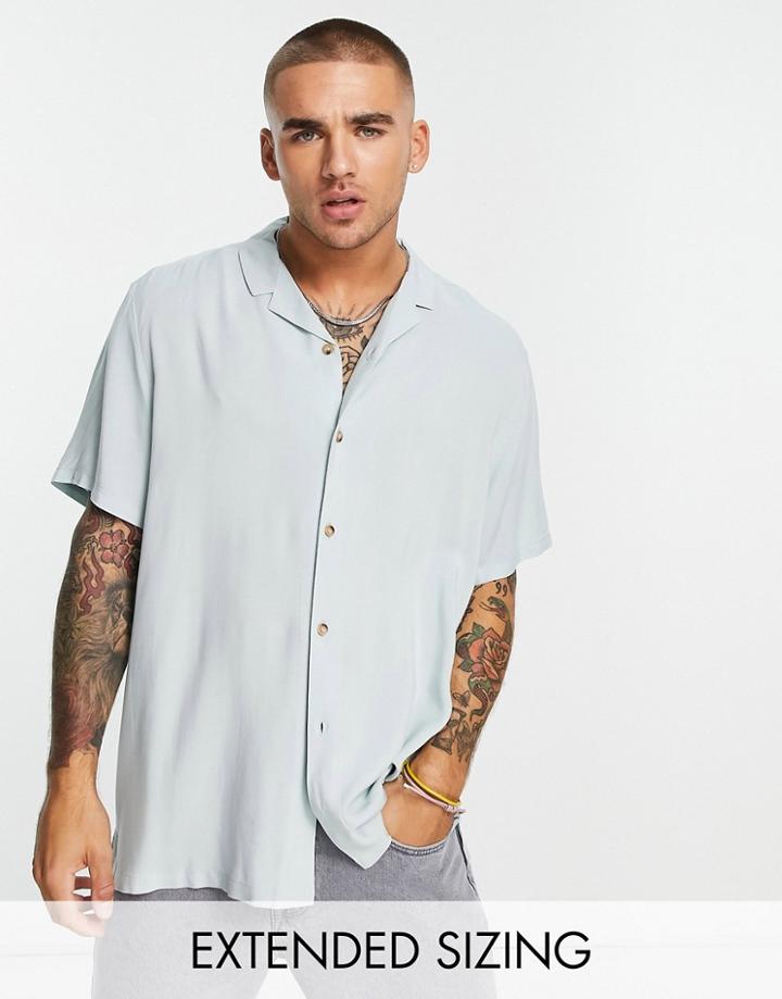 Asos Design Relaxed Camp Collar Viscose Shirt In Mint-blue