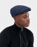 Moss London Check Flat Cap - Blue