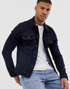 Asos Design Skinny Western Denim Jacket In Dark Wash - Blue