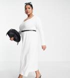 Asos Design Curve Super Soft Sweetheart Midi Sweater Dress With Belt In Ivory-white
