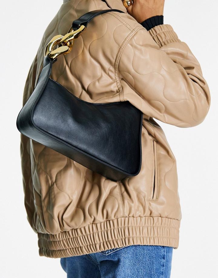 Topshop Chunky Chain Puffy Shoulder Bag In Black