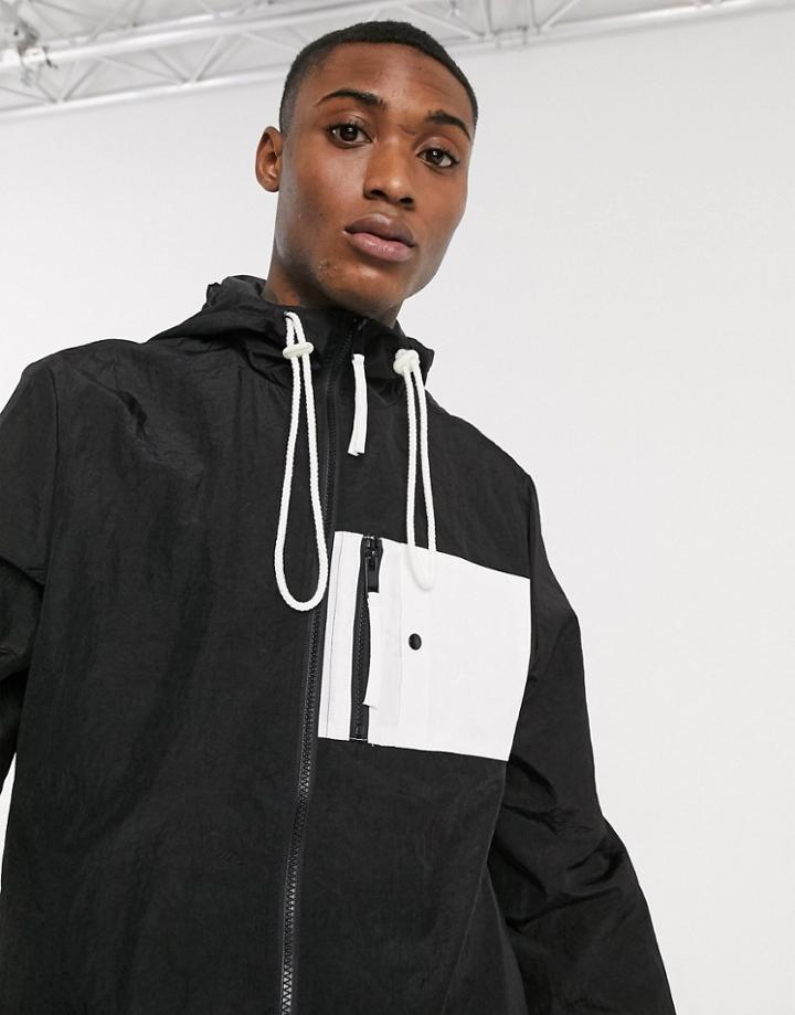 Asos Design Zip Through Jacket With White Panel In Black