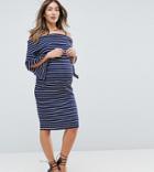 Gebe Maternity Bardot Off Shoulder Midi Bodycon Dress In Stripe - Multi