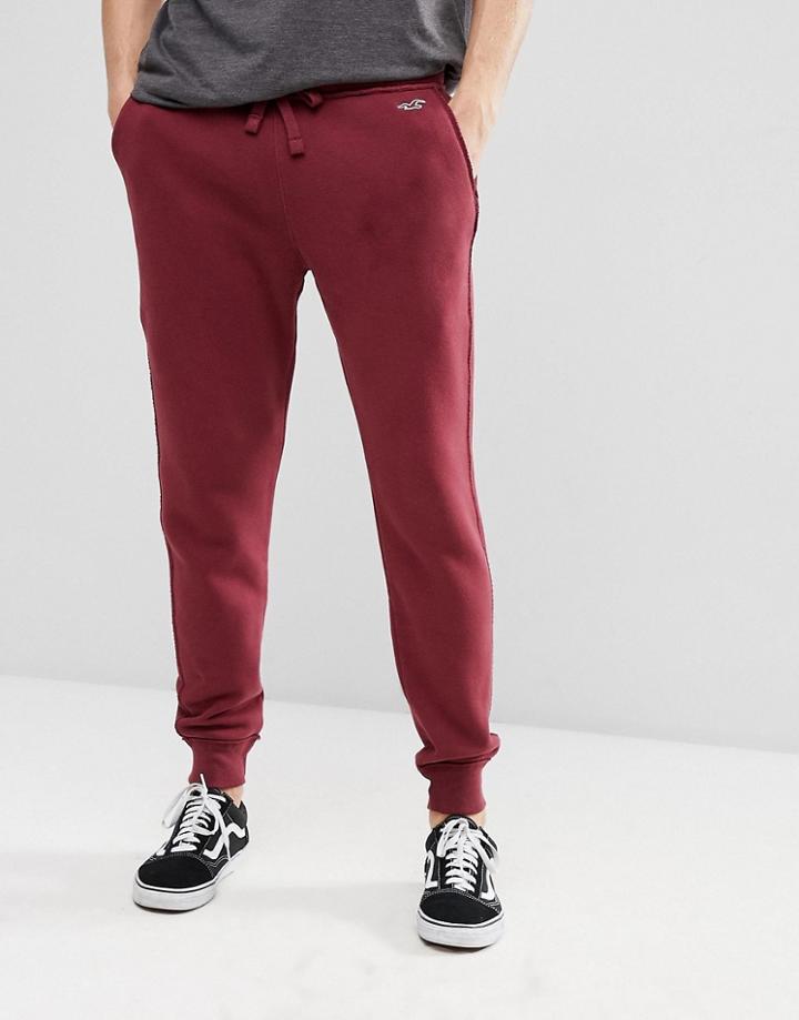 Hollister Icon Logo Fleece Cuffed Jogger In Burgundy - Red