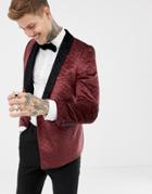 Twisted Tailor Super Skinny Quilted Smoking Jacket In Velvet - Red