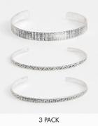 Asos Design Bangle Pack In Burnished Silver Tone - Silver