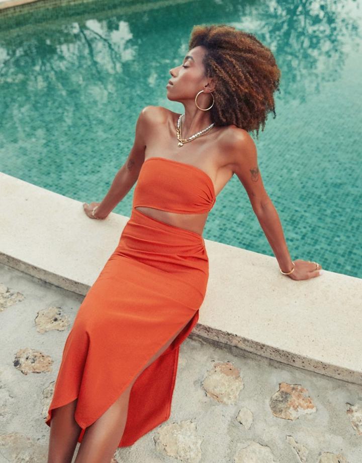 4th & Reckless X Amaka Hamelijnck Sunset Asymmetric Cut Out Bandeau Midi Dress In Bright Orange