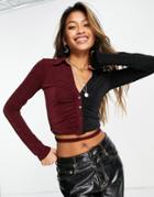 Bershka Ruched Cropped Wrap Around Polo Top In Color Block-multi