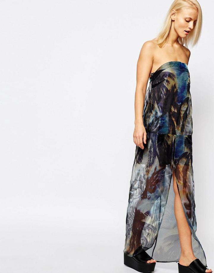 Suboo Palm Print Strapless Sheer Maxi Dress - Multi