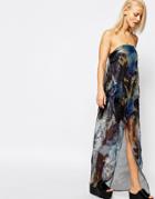 Suboo Palm Print Strapless Sheer Maxi Dress - Multi