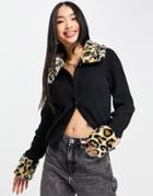 & Other Stories Recycled Polyamide Knit Cardigan With Faux Fur Collar And Cuffs In Black