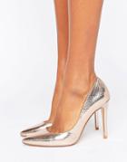 Dune Aiyana Rose Gold Metallic Heeled Court Shoe - Gold