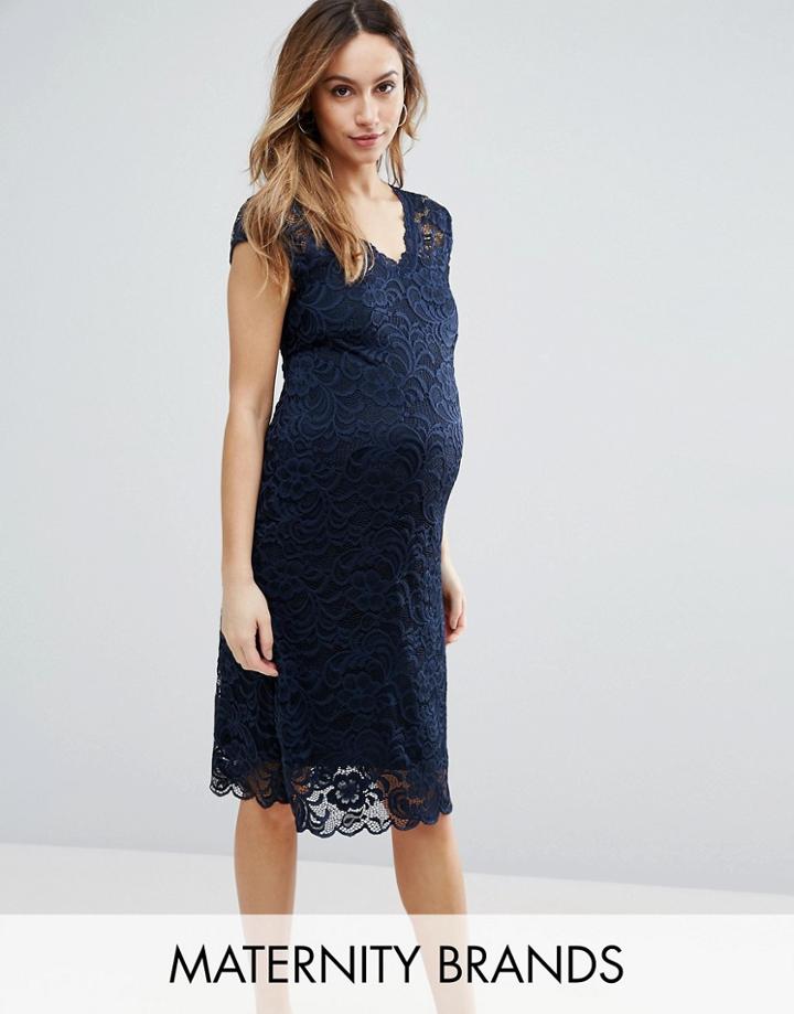 Mama. Licious Lace Bodycon Dress - Navy