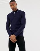 River Island Polo With Tipping In Navy